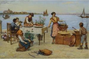 Repast By The Canal, Venice by Antonio Paoletti