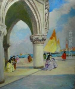 Scorcio Di Venezia Con Personaggi In Costume Da Carnevale