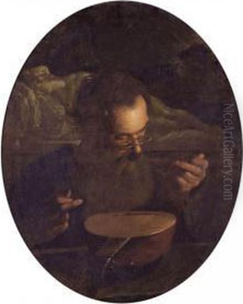 Old Man Stringing A Lute - view 1
