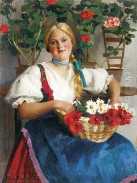 Portrait Of A Young Woman With Flowers - view 1