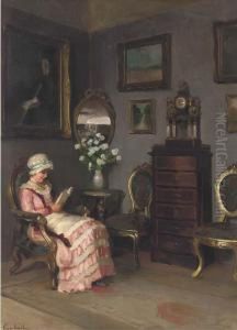 A Lady Reading In An Interior by Emil Pap