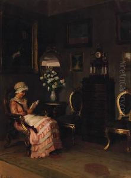 A Girl Reading In A Drawing Room Interior - view 1
