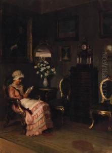 A Girl Reading In A Drawing Room Interior by Emil Pap