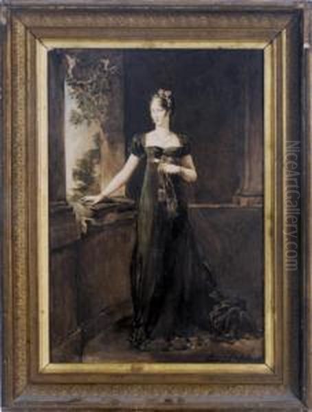 Portrait Of A Lady In A Long Green Dress In Front Of A Window - view 1