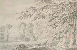 A woodland landscape with deer by Anthony Devis