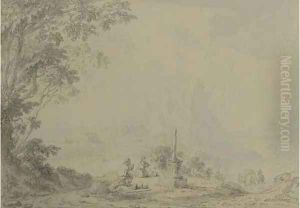 Figures praying by a monument by Anthony Devis