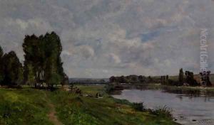 Washerwoman On The Riverbank by Hippolyte Camille Delpy