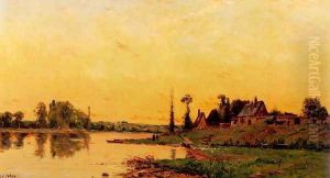 Lavandiere Pres D'Un Groupe De Maisons (Washerwomen near a Group of Houses) by Hippolyte Camille Delpy