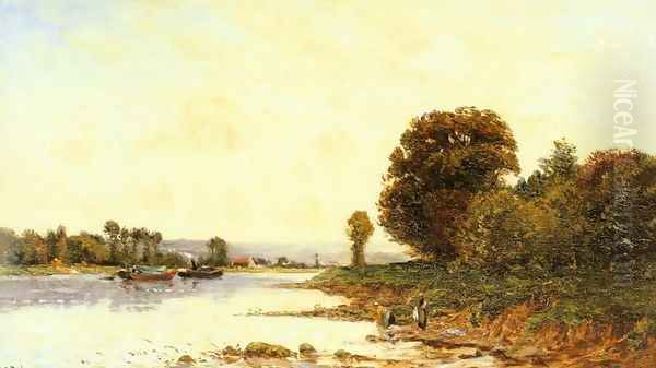 Washerwomen in a River Lanscape with Steamboats beyond - view 1