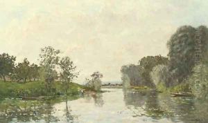 A River Landscape, Summer by Hippolyte Camille Delpy