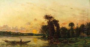 Pecheur au bord de la riviere by Hippolyte Camille Delpy