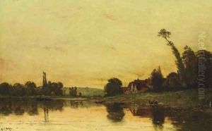 Soleil couchant à Portejoie by Hippolyte Camille Delpy