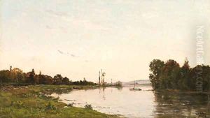 Washerwoman on a river bank