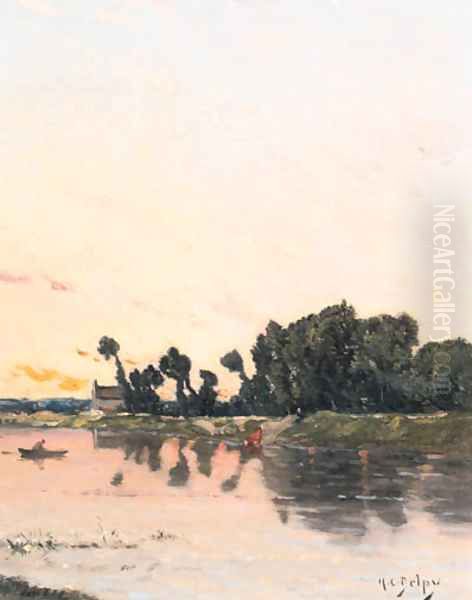 A lake landscape at sunset - view 1