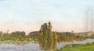Jour d'ete a river landscape in summer by Hippolyte Camille Delpy