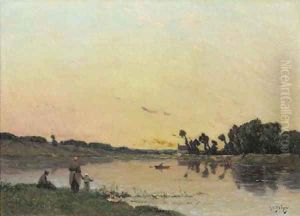 On the Riverbank at Sunset On the Riverbank at Sunset