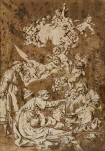 The Holy Family With St. Anne And Adoring Angels The Holy Family With St. Anne And Adoring Angels
