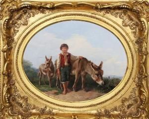 Boy With Two Donkeys 'h. Park 1855' by Henry Hillier Parker