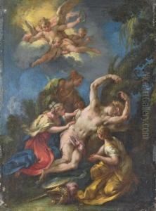 Saint Irene And Her Companions Nursing Saint Sebastian Back To Health by Michele Da Parma (see Rocca)