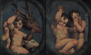 Putti Con Testa Di Cervo E Cane