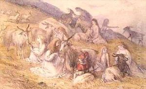 Girls combing beards of goats 2