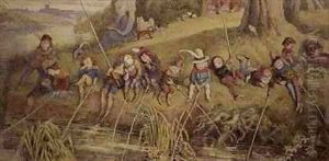 Dame Julianna Berners Teaching her Young Pupils the Art of Fishing