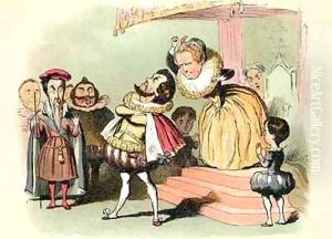 Elizabeth I 1533-1603 with Robert Devereux 2nd Earl of Essex in council by Richard Doyle