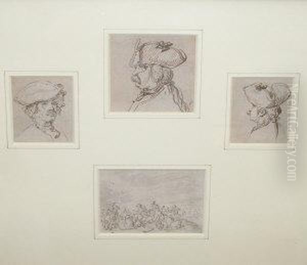 Battle Scene And Three Head Studies Of A Gentleman - view 1
