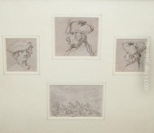 Battle Scene And Three Head Studies Of A Gentleman