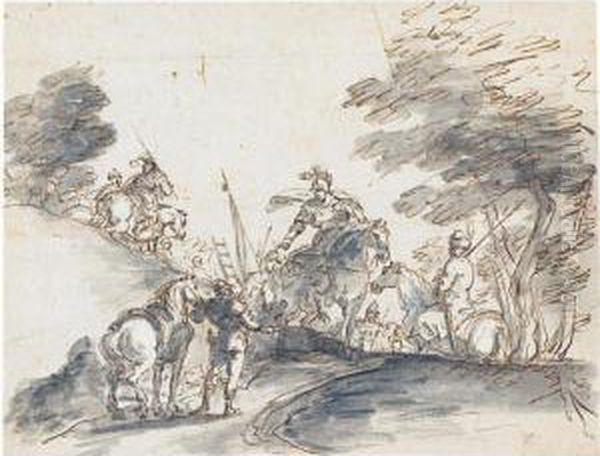 An Army Preparing For Battle On The Crest Of A Hill - view 1