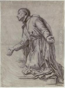 A Kneeling Monk In Profile To The Left, For Saint Francois Regis by Etienne Parrocel