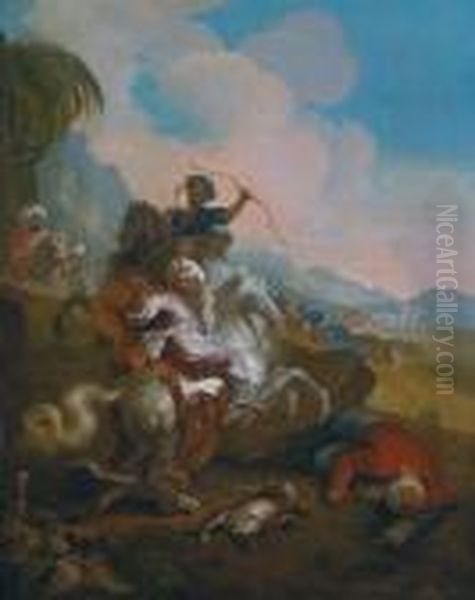 Cavalieri Orientali In Lotta Con Leopardi - view 1