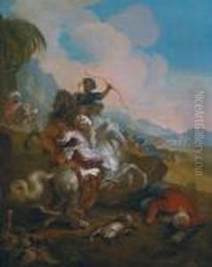 Cavalieri Orientali In Lotta Con Leopardi