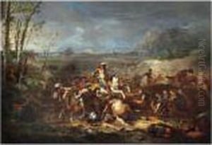 Scene De Bataille Avec Louis Xiv A Cheval by Joseph Parrocel