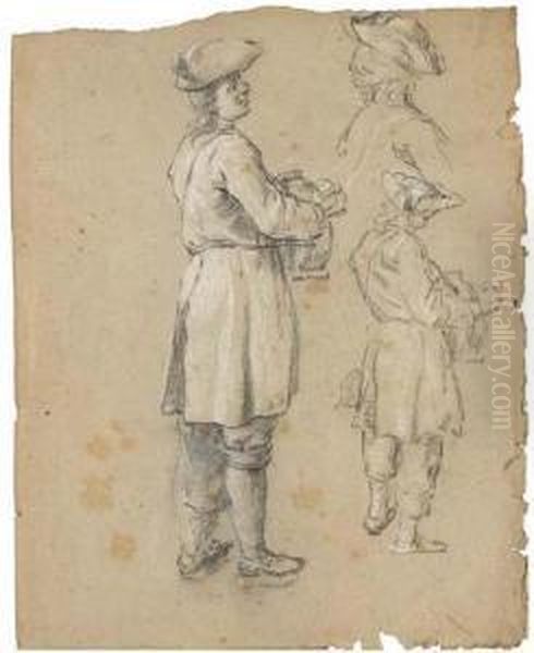 Un Homme De Profil A Droite
Portant Un Tricorne Et Tenant Un Objet,avec Deux Etudes Subsidiaires - view 1