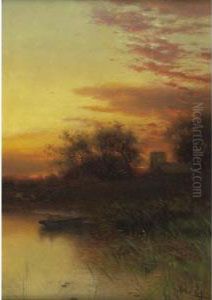 Sunset Over A Pond