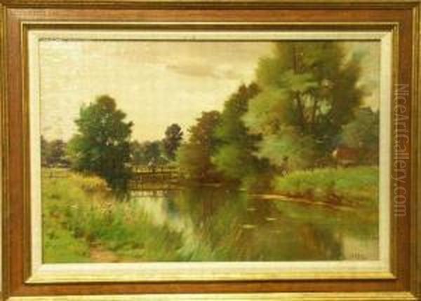 Figure On A Footbridge In A Spring Landscape - view 1