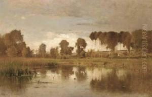Landscape With Pond And Poplars