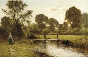 A Mother And Child By A Stream
