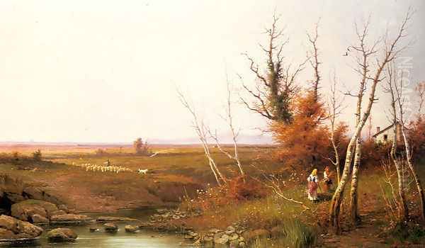 Faggot Gatherers by a Cottage in a Landscape - view 1