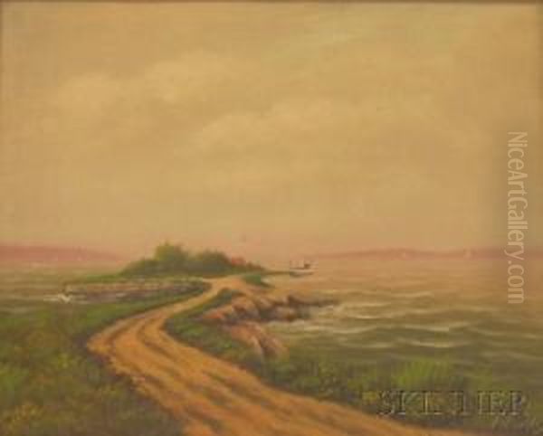 Framed Oil On Canvas Coastal View - view 1