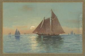 Schooner Under Moonlight