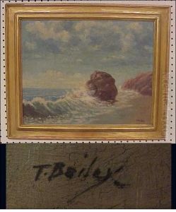 Seascape With Surf Breaking On Rocky Shoreline by William Frederick Paskell