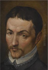 Portrait Of A Man, Head And 
Shoulders, Wearing A Moustache And A Black Shirt With A White Collar by Bartolomeo Passarotti