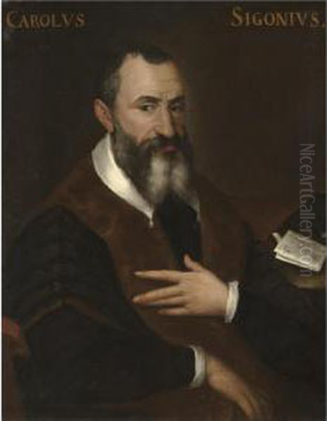 Portrait Of Carlo Sigonio, Half
Length, Seated, Wearing A Black And Brown Coat With A White Collar - view 1