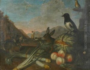 Still Life With Fruit And Animals In A Landscape by Bartolomeo Passarotti