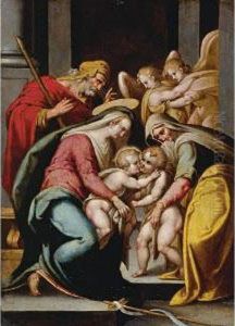 The Holy Family With Saint
Elizabeth And The Infant Saint John The Baptist, With Two Angels by Bartolomeo Passarotti