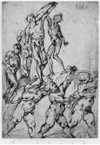 Studies Of Nudes And Putti by Bartolomeo Passarotti