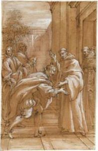 St Bernard Received Into The Abbey Of Citeaux By St Stephen Harding by Giuseppe Passeri