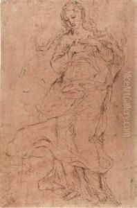A Female Figure Clasping Her Hands To Her Chest A Female Figure Clasping Her Hands To Her Chest